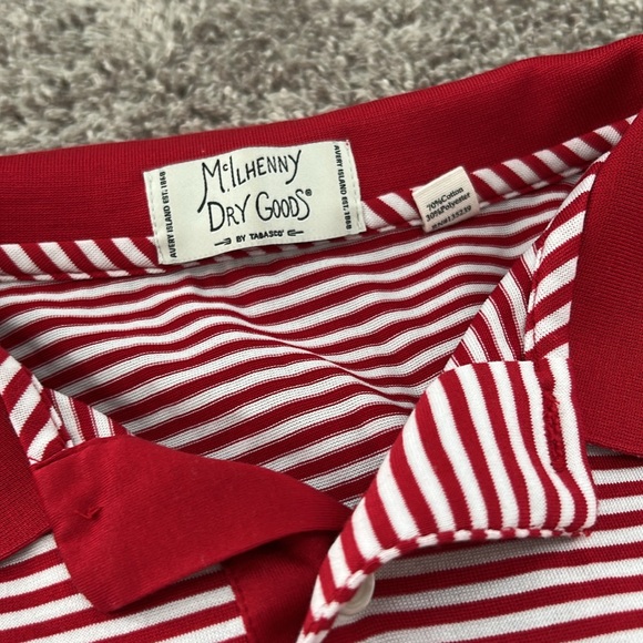 McIlhenny Dry Goods Performance Polo red white striped large super soft shirt - Picture 2 of 9